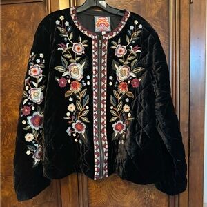 Johnny Was Black Velvet Embroidered Floral Jacket
